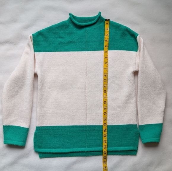 Soft Cashmere Blend Women's Sweater Colorblock Mock Neck Green Cream Knit Size S - Picture 10 of 16